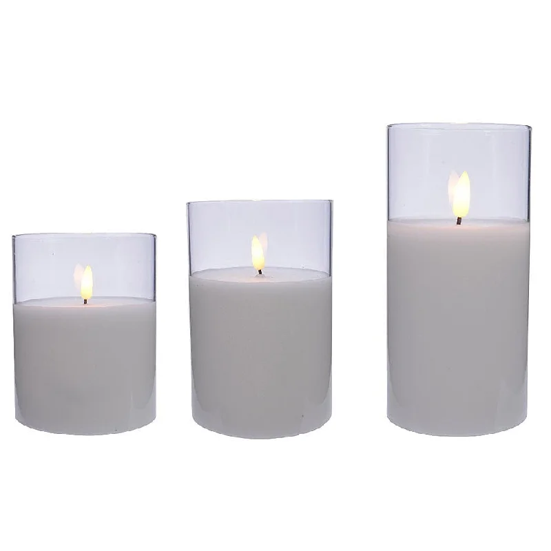 LED Wax Candle Clear Glass Set of 3