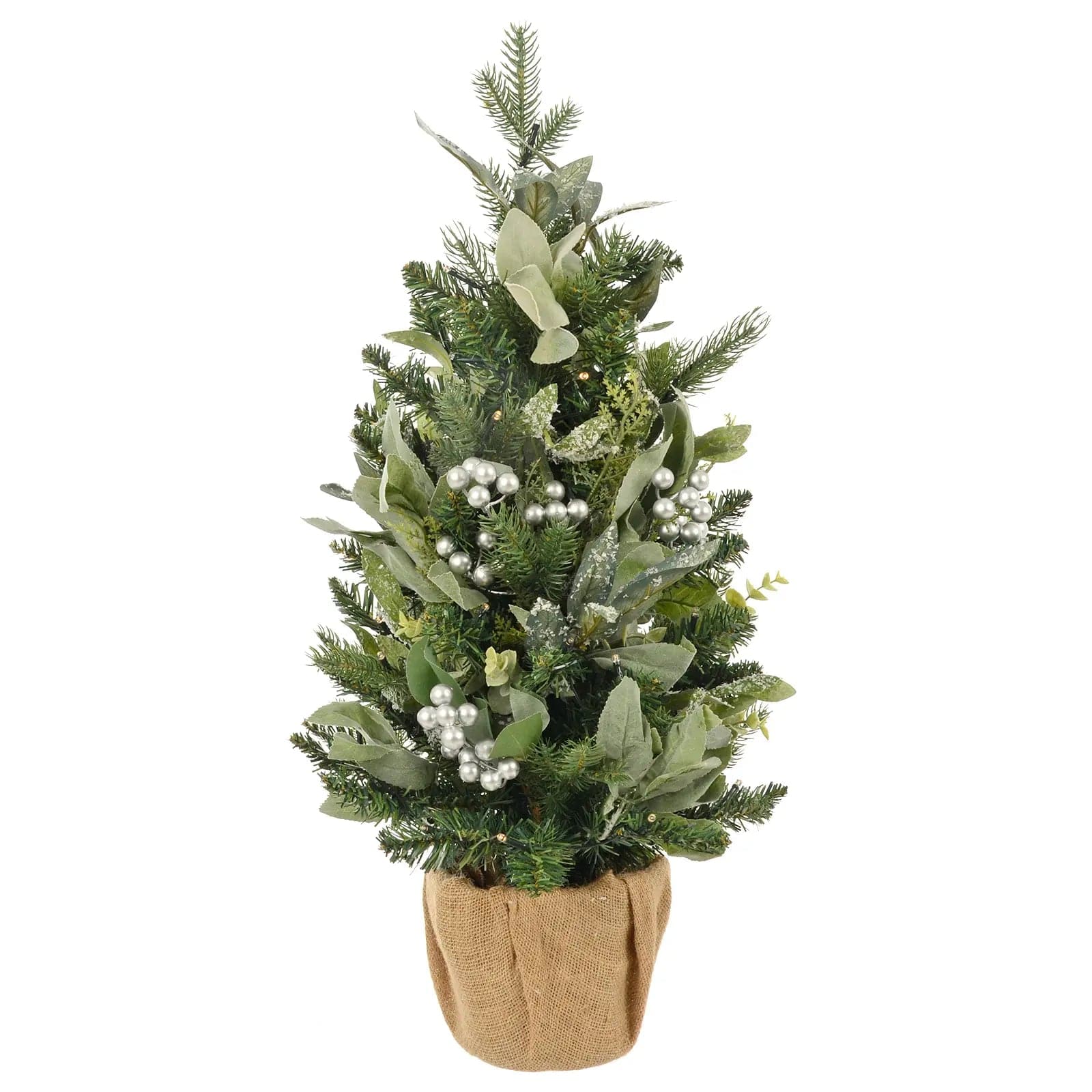 Light Up Mini Christmas Tree Silver Berries Frosted Green 60cm