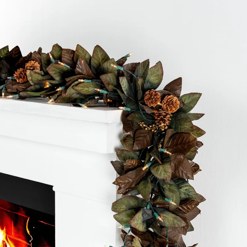 9FT Pre-lit Magnolia Festive Garland