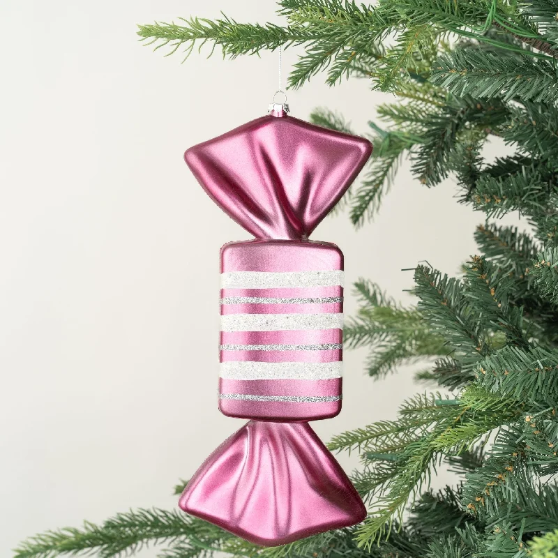 Matte Fuchsia Toffee Ornament with Silver Glitter