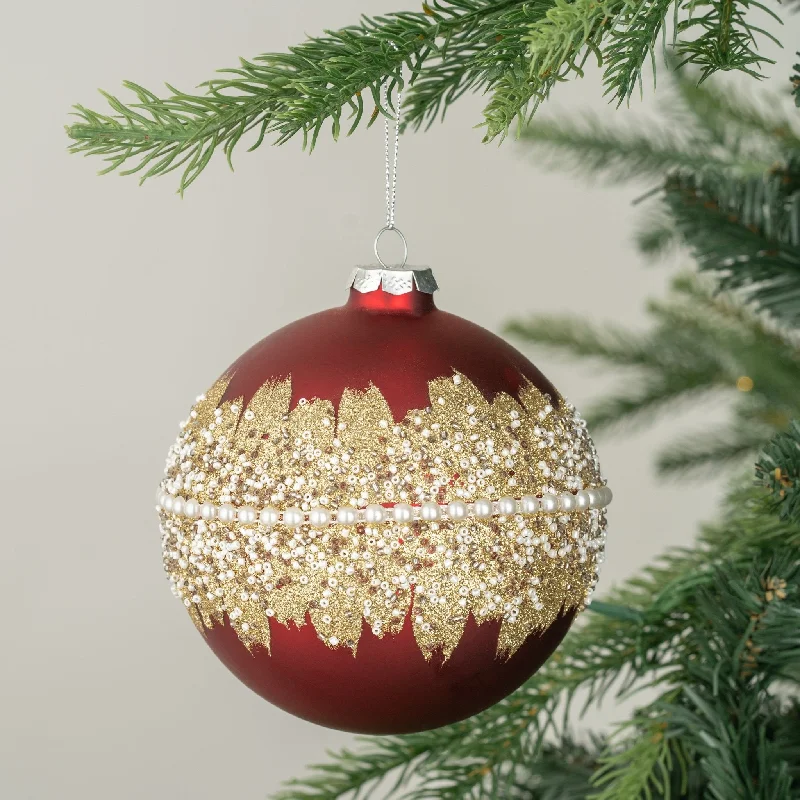 Matte Red Ball Ornament with Studded Diameter