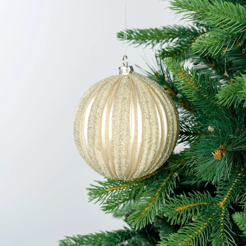 Matte Ribbed Champagne Ball Ornament with Glitter