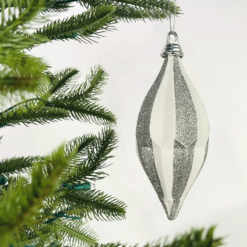 Matte White & Silver Finial Ornament