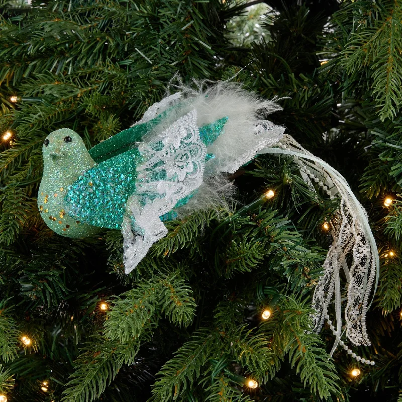 Mint Lace Bird Clip-on Ornament