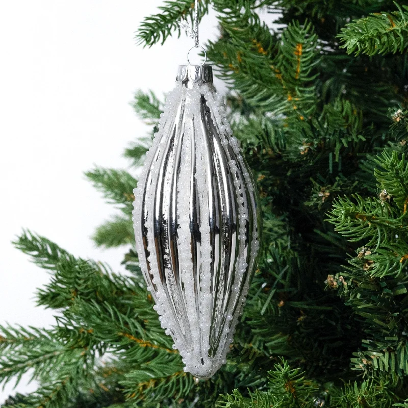 Mirror Ribbed Shuttle Ornament with Sugar Beads