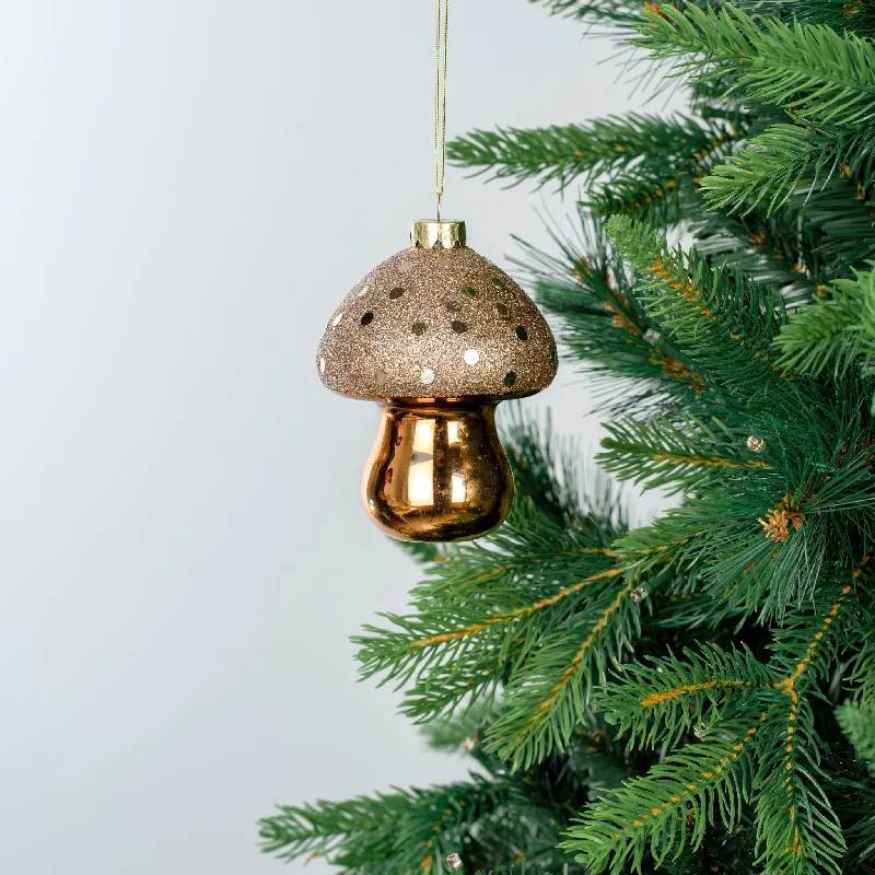 Mirrored Brown Mushroom Festive Ornament with Glitter