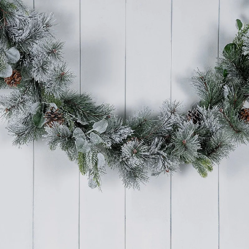 Mixed Flocked Festive Foliage Garland with Pinecones