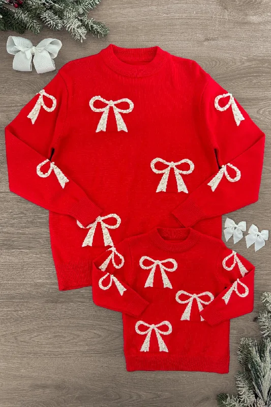 Mom & Me - Red Pearl Bow Sweater