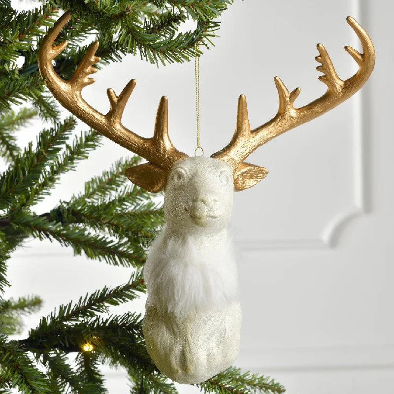 Noel Gold Glitter Deer Head Ornament