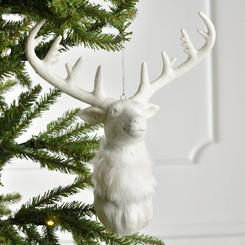 Noel White Glitter Deer Head Ornament