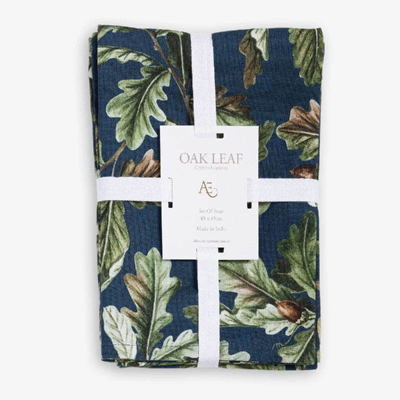 Oak Leaf Napkins Set of Four (Navy)