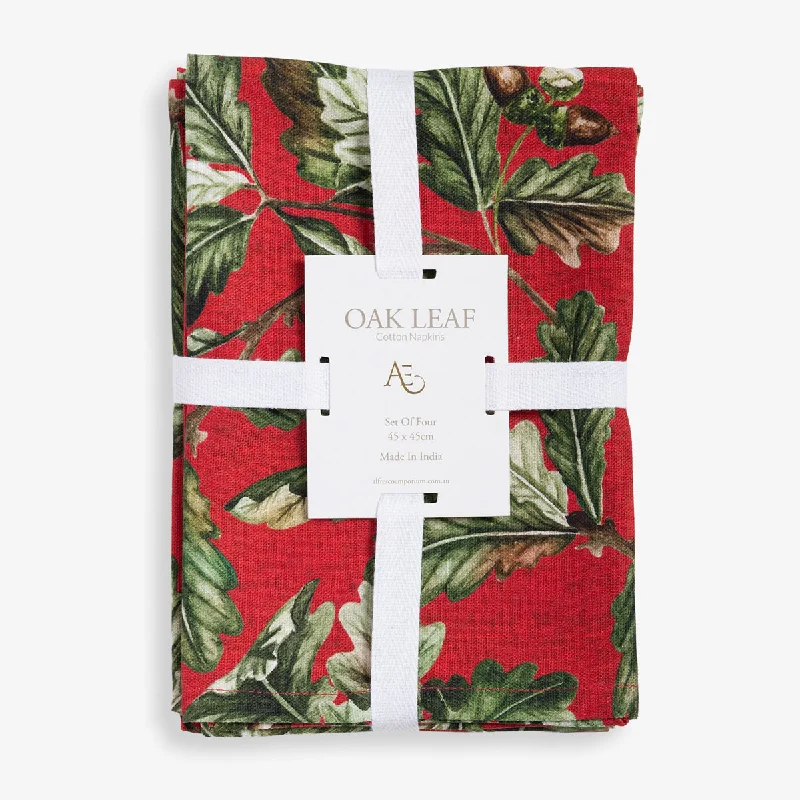 Oak Leaf Napkins Set of Four (Red)