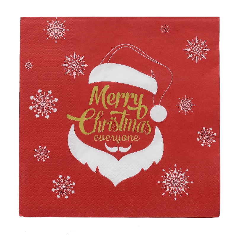 Pack of 20 Red Merry Christmas Paper Table Napkins Snowflake