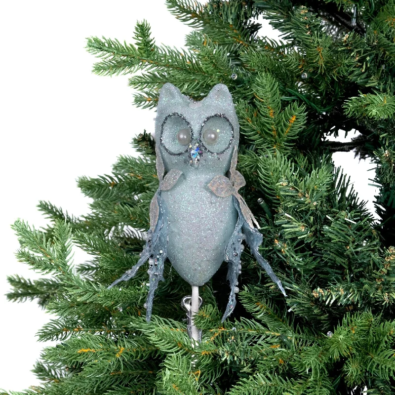 Pastel Blue Festive Owl Ornament with Sequins