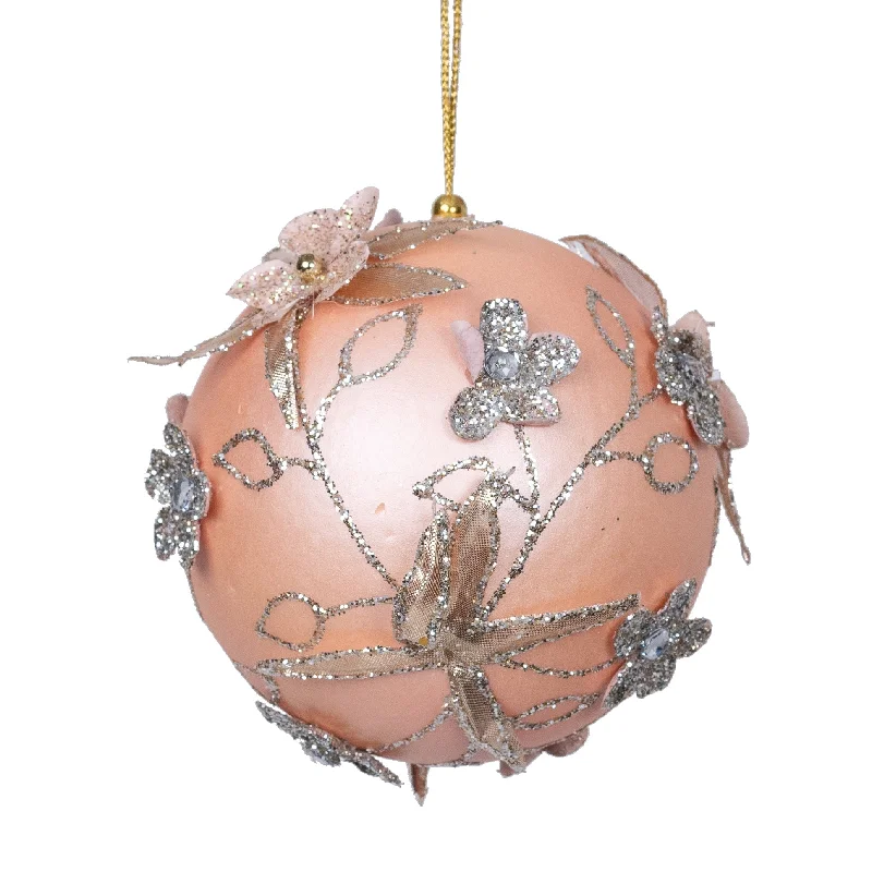 Pastel Pink Ball Ornament with Festive Flowers