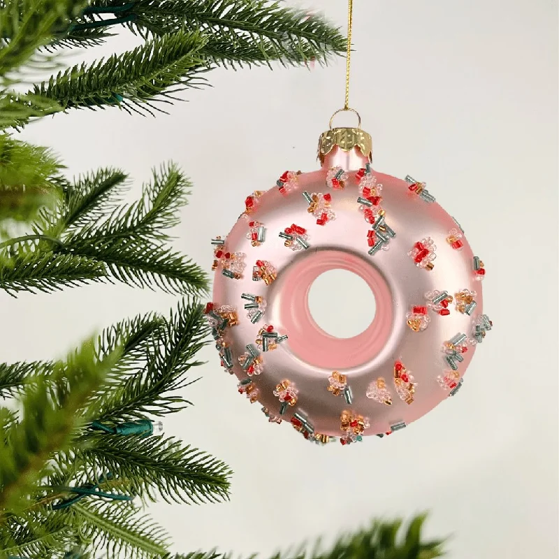 Pink Donut Ornament with Crystal Sprinkles