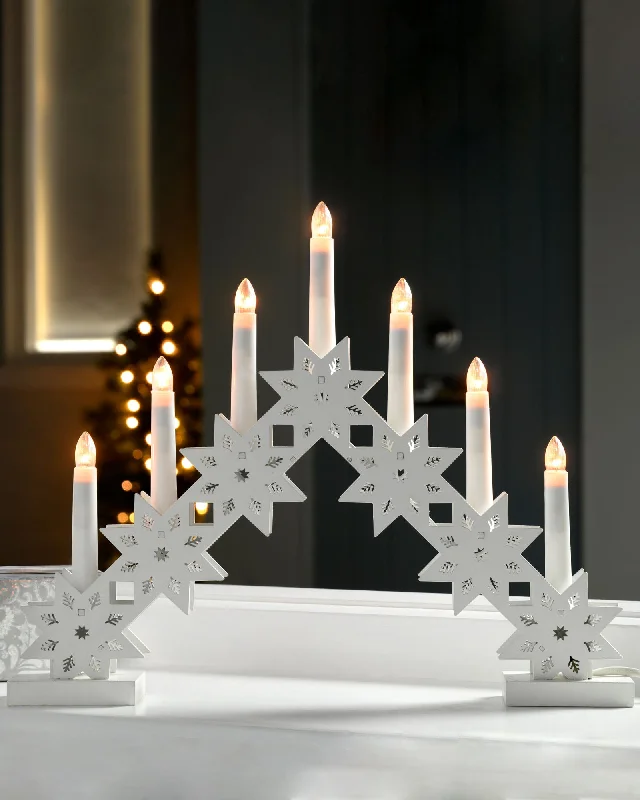 Pre-Lit Wooden Candle Bridge, White