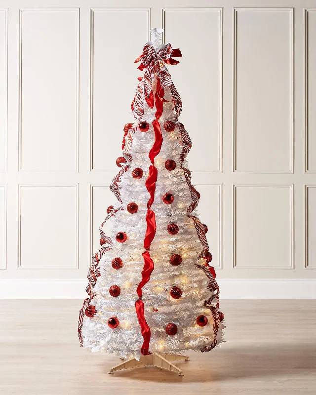 Pre-Lit Pop-Up Decorated Christmas Tree, Red/White, 6 ft