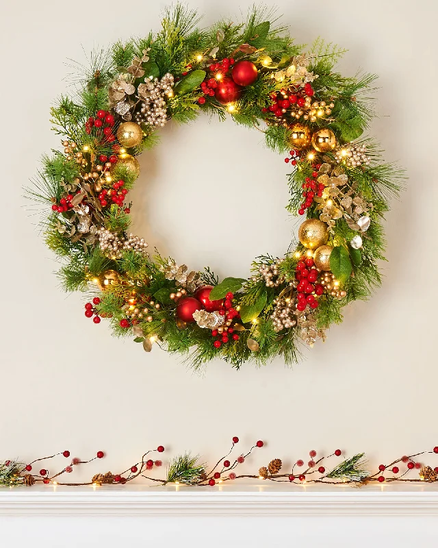 Pre-Lit Red Berry Mixed Tip Wreath, 76 cm