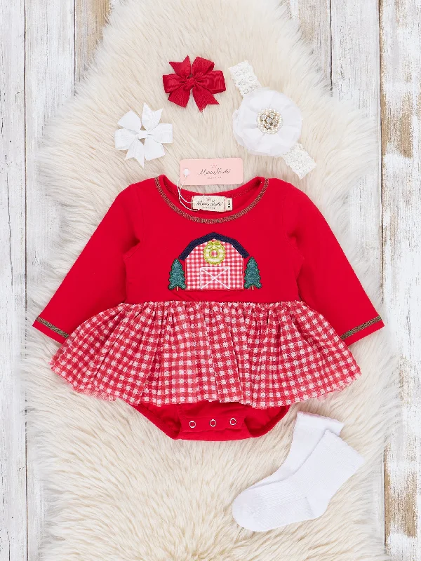 Red Gingham Holiday Barn Tulle Bubble