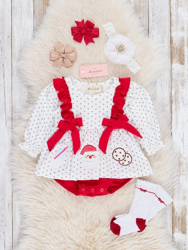 Red Embroidered Santa's Milk & Cookies Ruffle Bubble