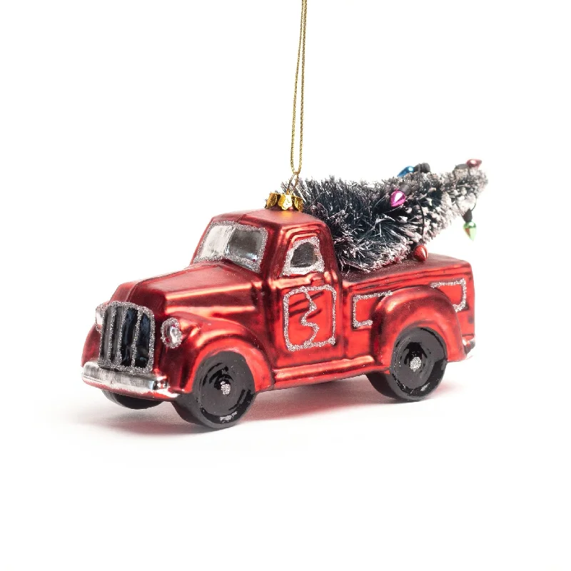 16cm Red Truck Christmas Tree Glass Ornament OGS015