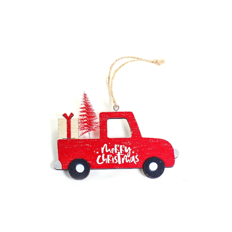 Farmhouse Red Truck wooden Ornament 12x9cm 1pc