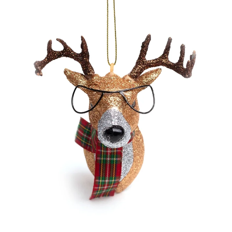 11cm Reindeer With Glasses Glass Ornament OGS005