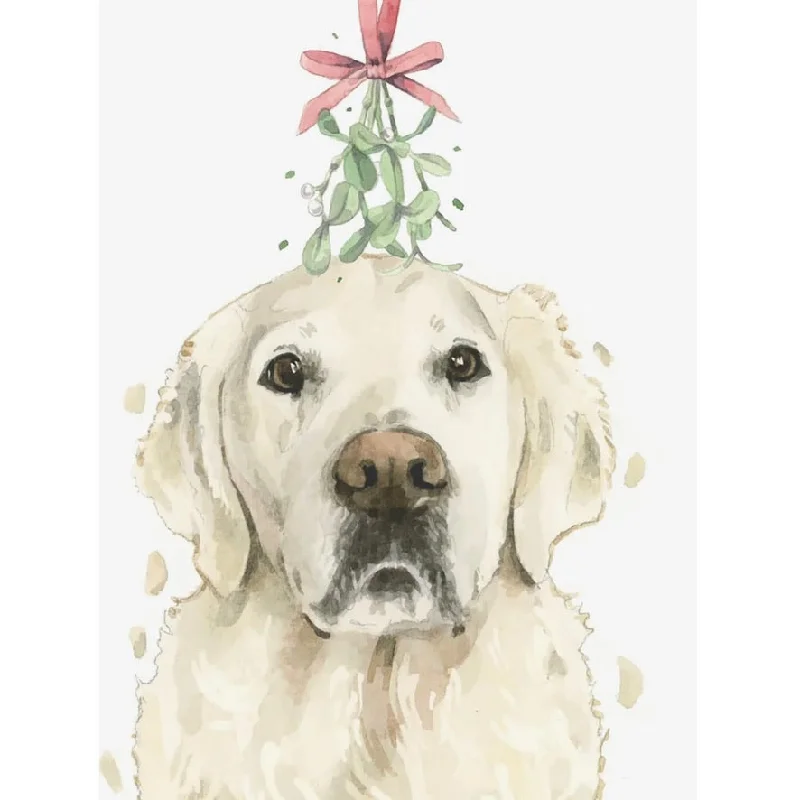 English Cream Golden Retriever with Mistletoe Christmas Greeting Card