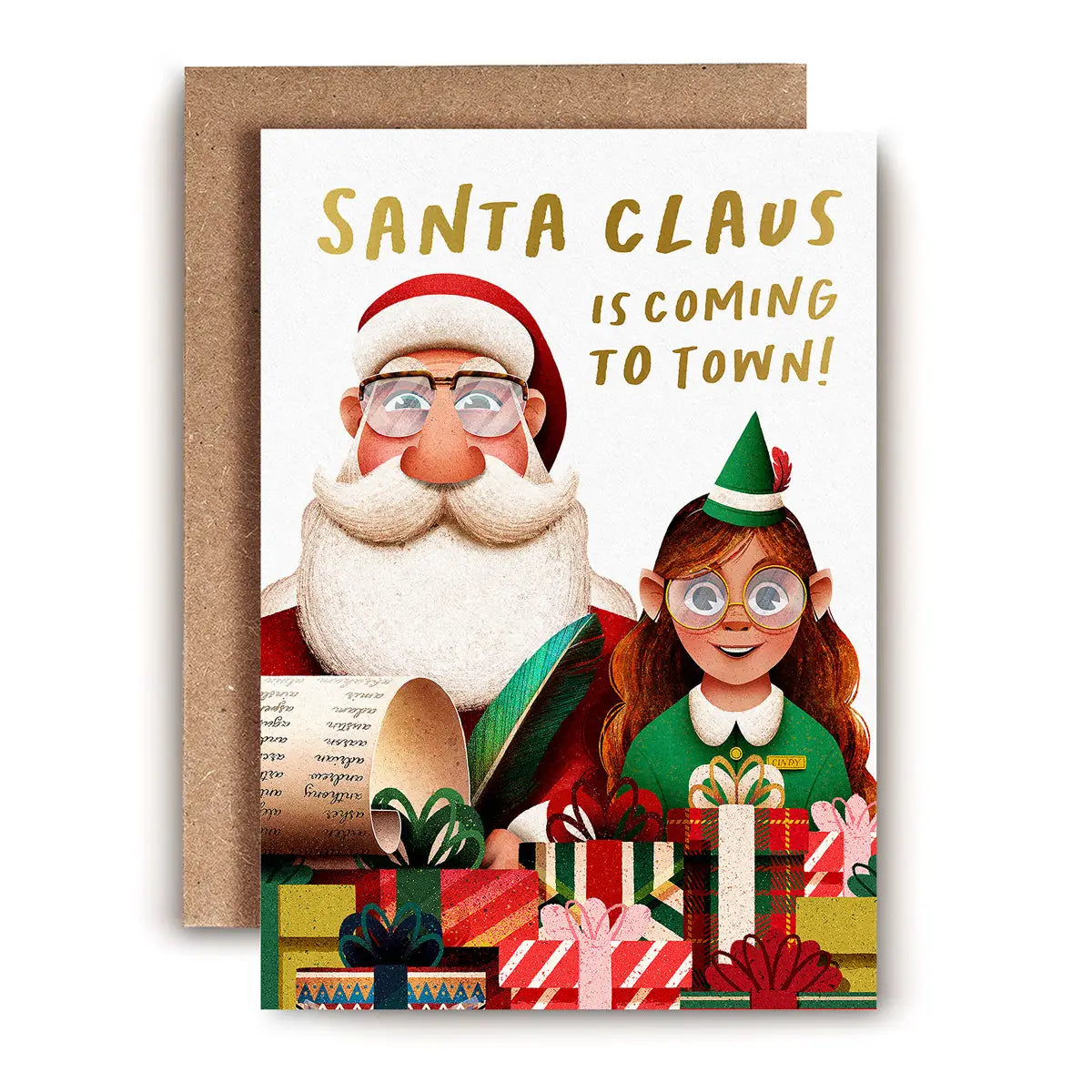 Santa And Elf Christmas Card