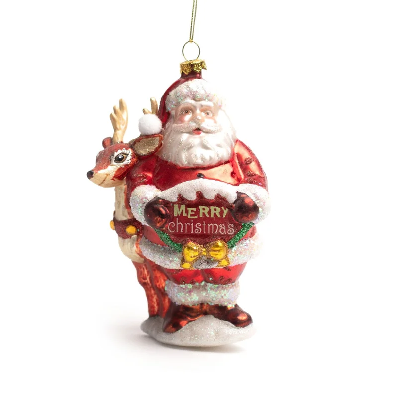 16cm Santa Reindeer Glass Ornament OGS006