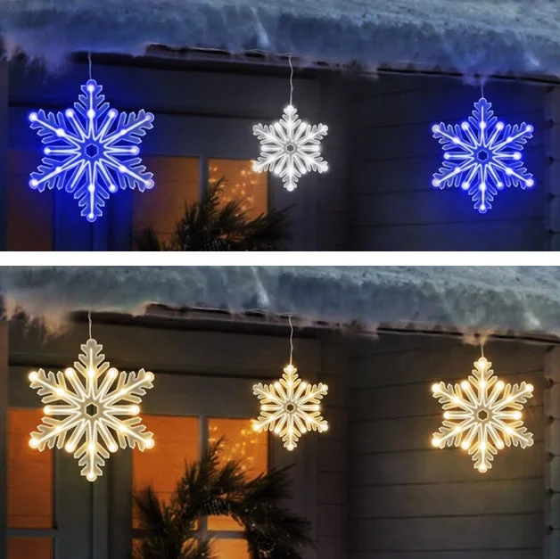 Set of 10 Twinkling LED Snowflake Icicle Lights