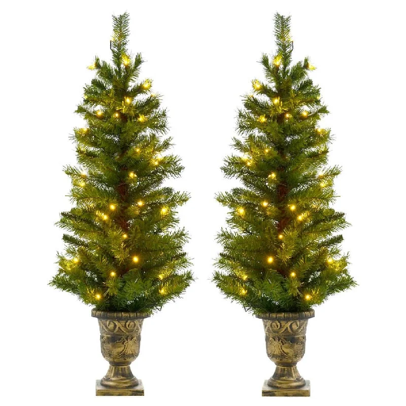 Set Of 2 4ft Pre-lit Artificial Pine Pathway Christmas Trees