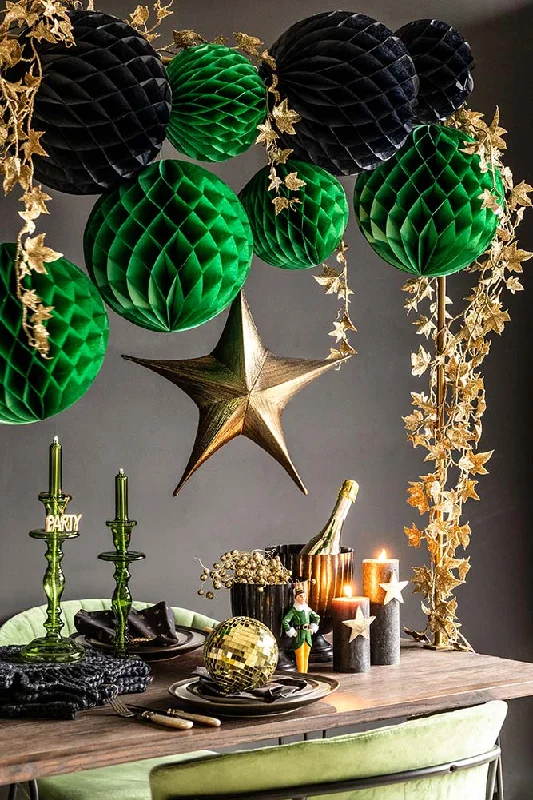 Set Of 2 Dark Green Honeycomb Ball Decorations