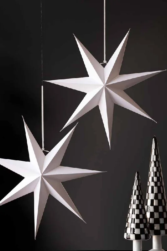 Set Of 2 White Seven-Pointed Paper Star Decorations