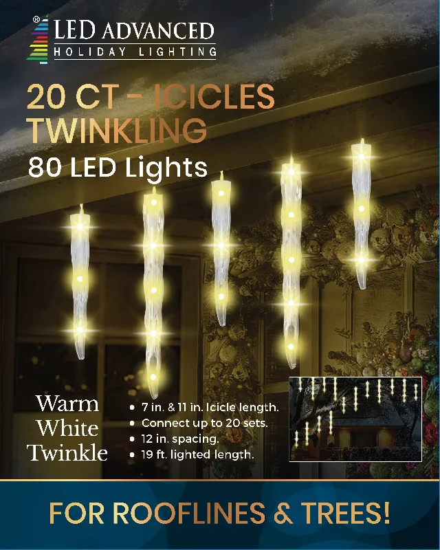 (Warm White) Twinkling LED icicle lights pre-lit with 80 Warm White lights