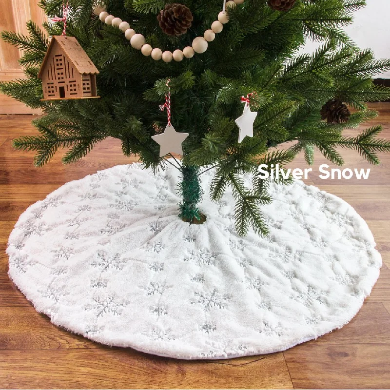 Silver Snow Christmas Tree Skirting