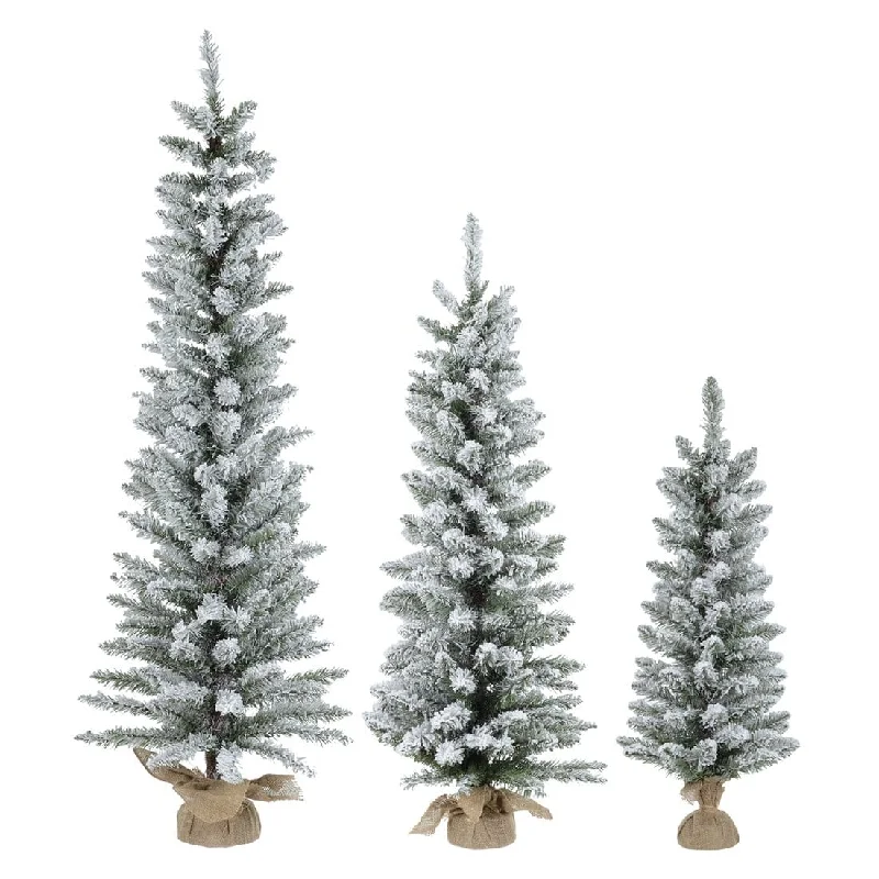 Snow Flocked Pencil Christmas Tree With Jute Fabric Base