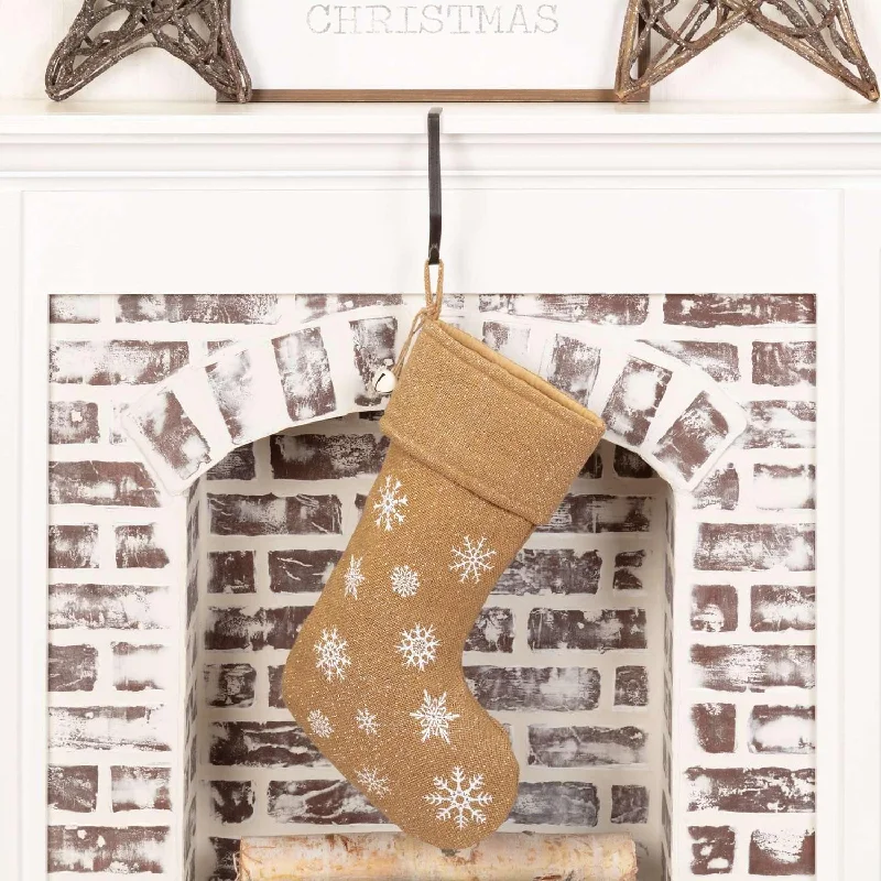 Snowflake Burlap Natural Stocking 12x20 VHC Brands