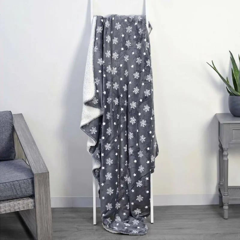 Snowflake Sherpa Lined Fleece Blanket Throw Soft 150 x 200cm