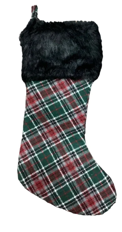 Xmas Stockings Plaid with Black Fur