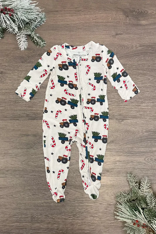 Bamboo White Candy Cane Truck Onesie