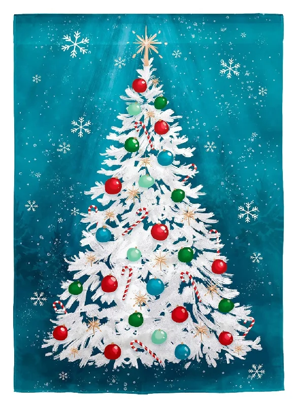 White Christmas Tree Burlap Garden Flag