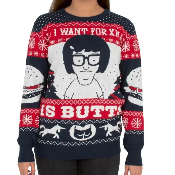 Women's All I Want for Xmas is Butts - Tina from Bob's Burgers Ugly Christmas Sweater