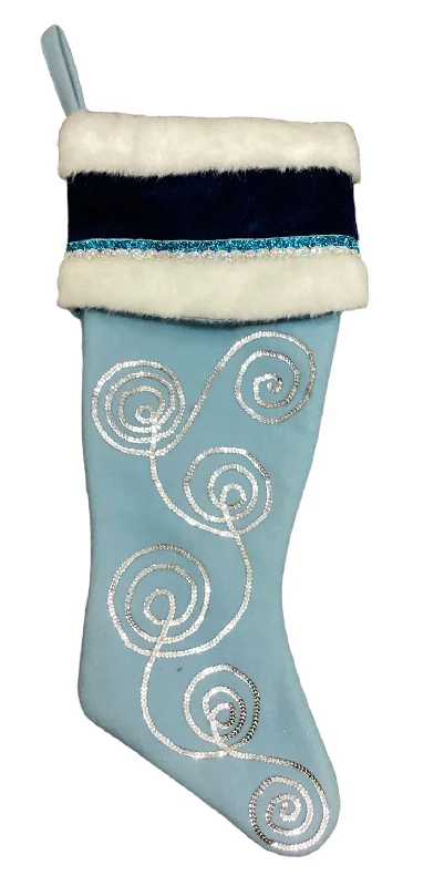 Xmas Stockings Blue with Silver Swirl Beads