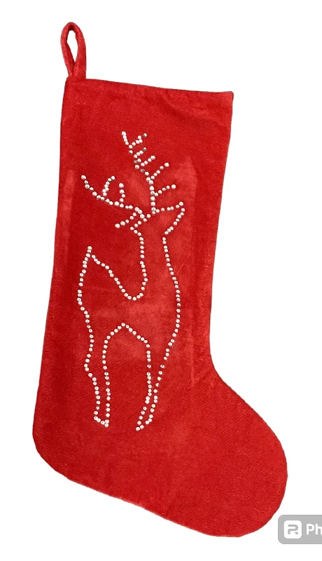 Xmas Stockings Red with Silver Beads