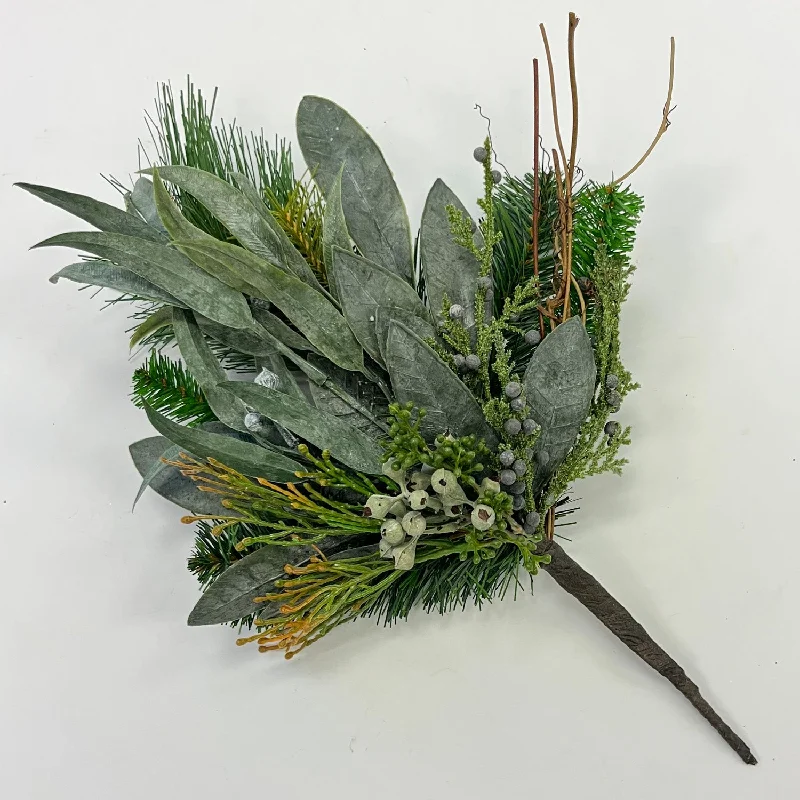 Seeded Eucalyptus, Mixed Pine & Juniper Berry Winter Greenery Pick Spray - 16"