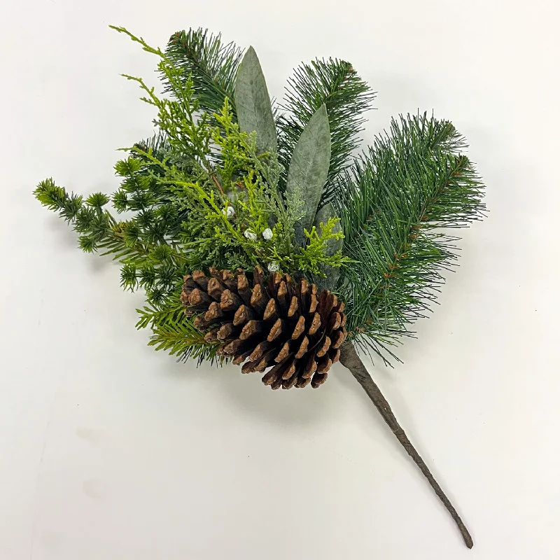 Two-tone Dark Green Faux Woodland Noble, Cedar & Juniper Berry Foliage Pick - 16"