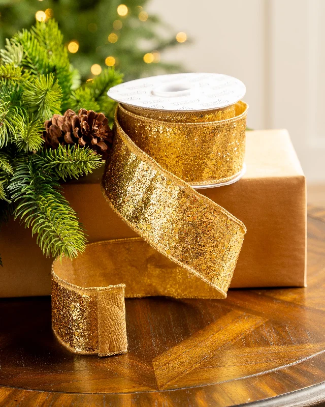 2.5" X 10YD Gold Full Glitter Ribbon