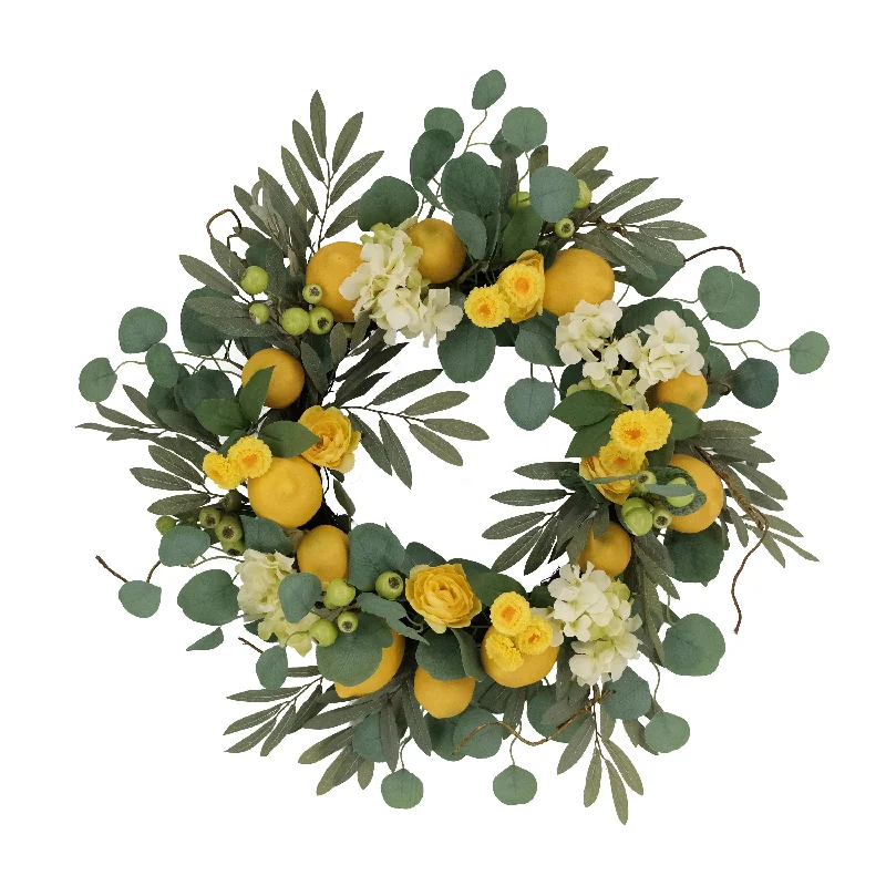 24" Artificial Lemon And Hydrangea Floral Spring Wreath